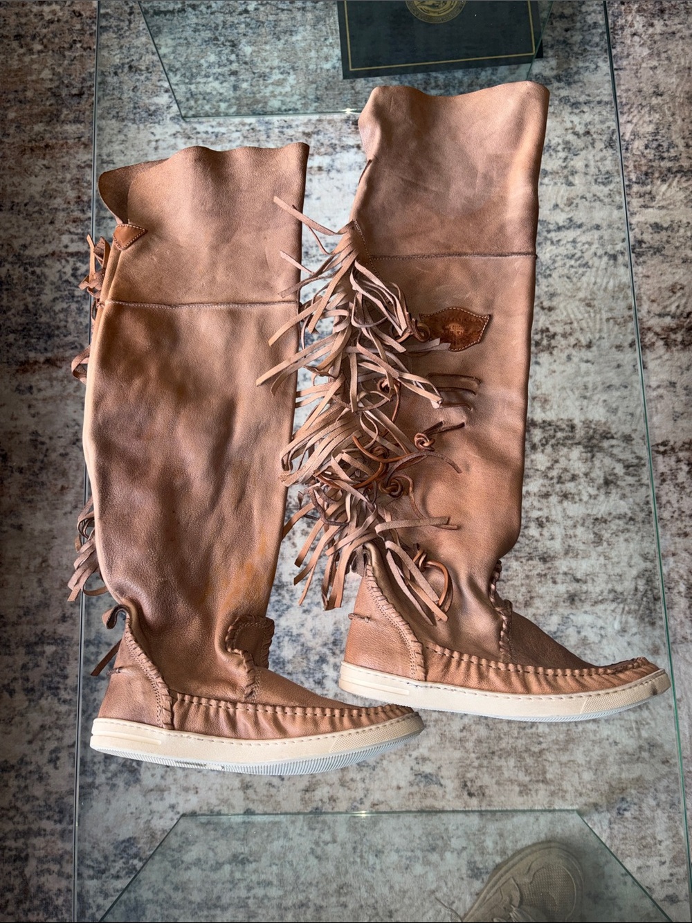 EL VAQLERO Women’s Tall Fringe Leather Boots in Brown 8